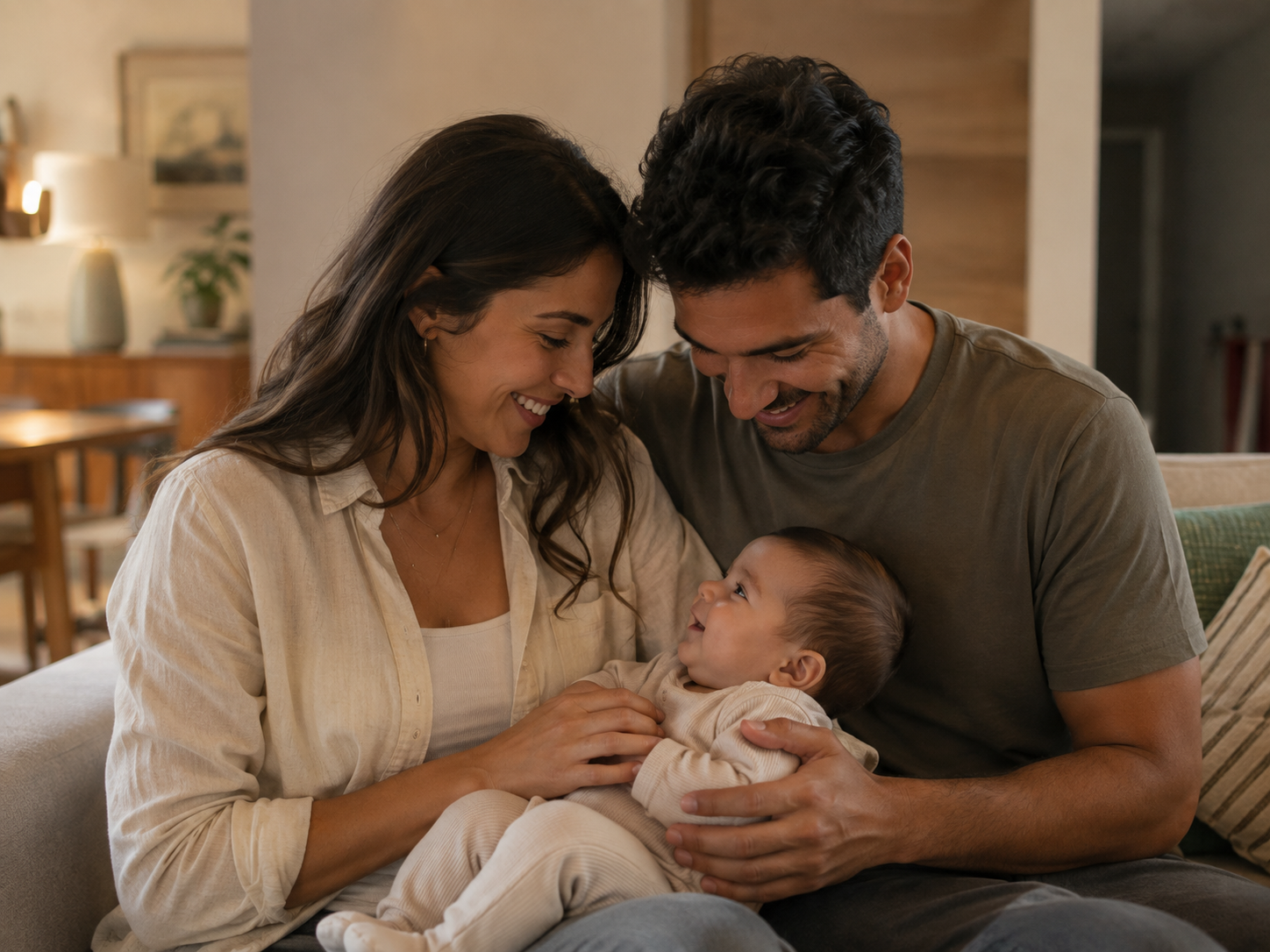 Família em ambiente residencial contemporâneo